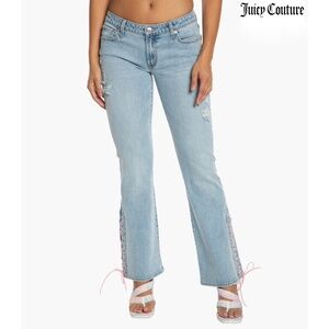 JUICY COUTURE LOW RISE MALIBU LIGHT WASH LACE-UP FLARE JEAN. SIZE 27